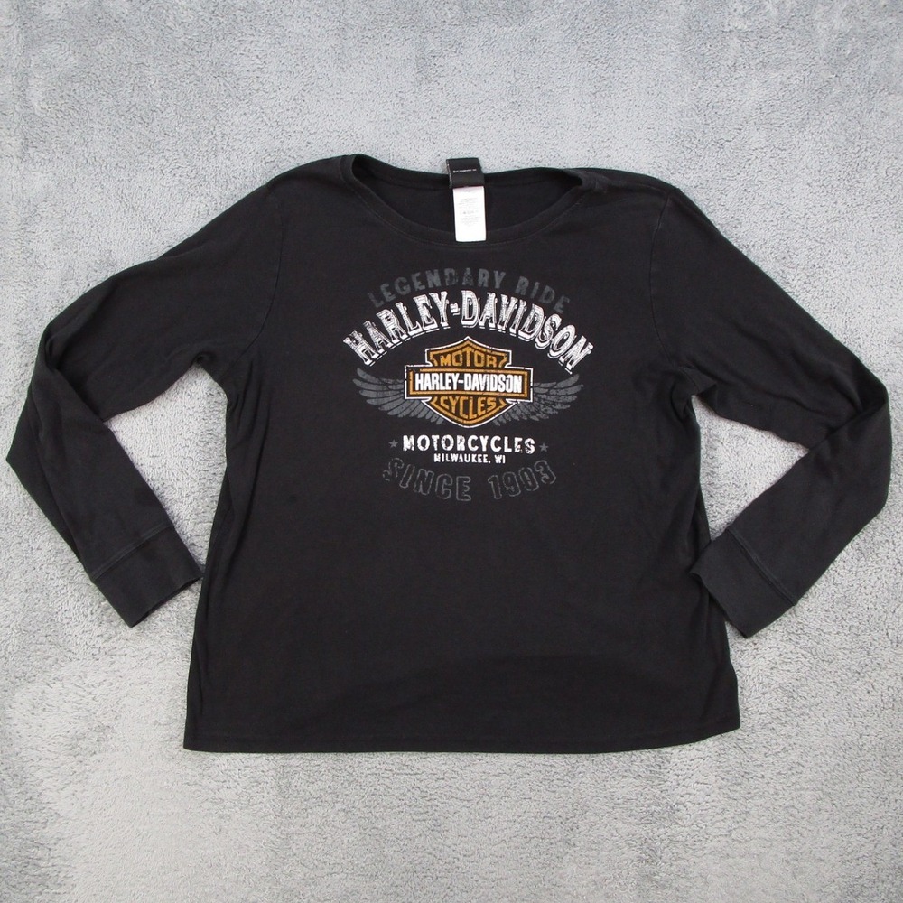 Harley-Davidson Mens Black Long Sleeve Graphic T-Shirt 2X Visalia CA Distressed